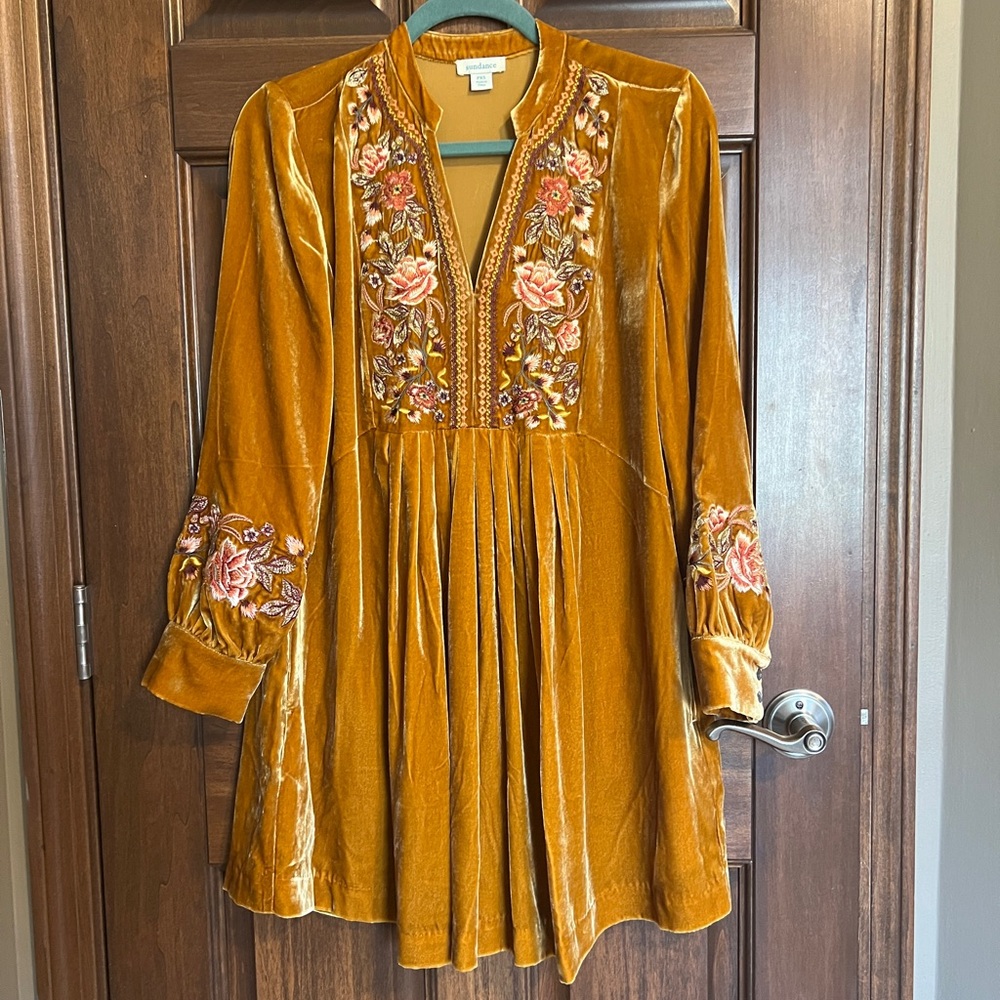 Sundance Bianca Embroidered Velvet Tunic Dress